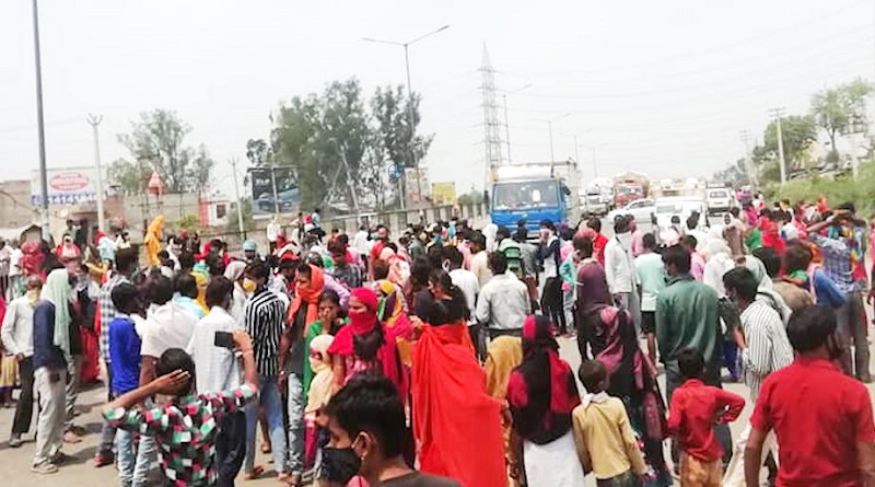 sonipat gt road block workers protest
