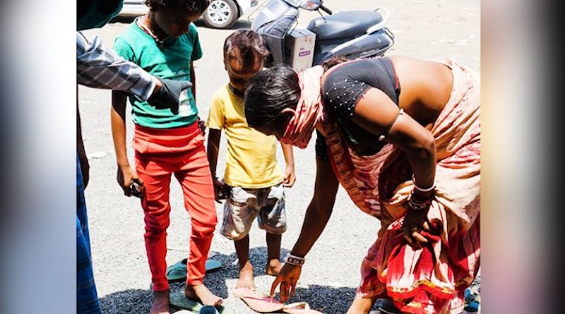 child bare foot at bidisha highway in bhopal