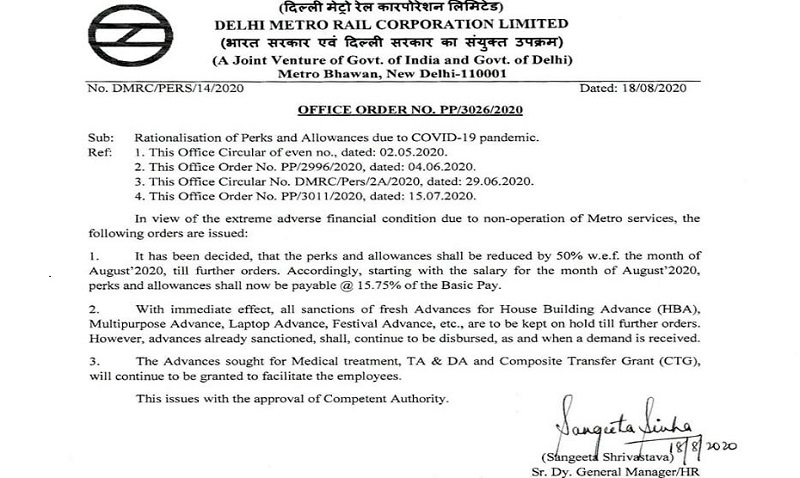 Delhi Metro allowances cut