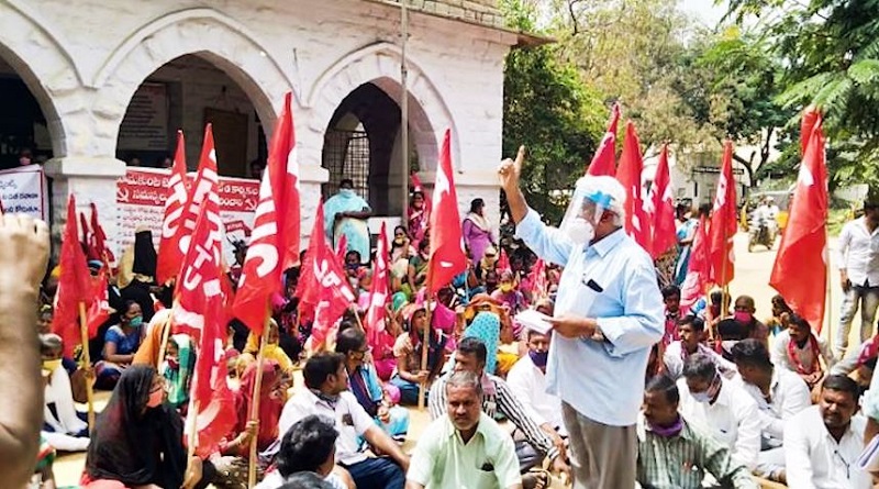andhra textile workers protest