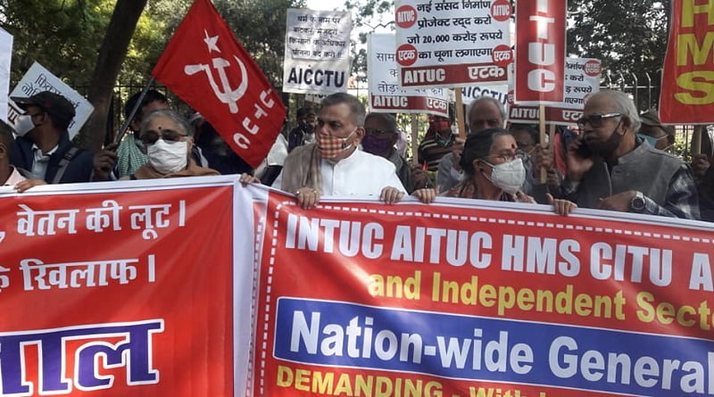 Central Trade Unions protest at jantar mantar