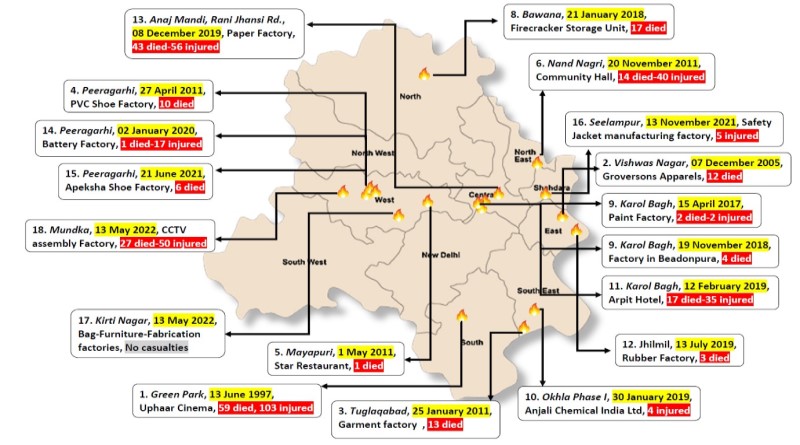 Map of fire incidents in Delhi in recent years