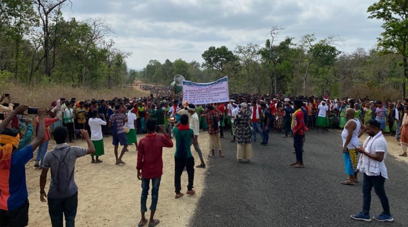 Adivasi protesters out on the road in heavy numbers